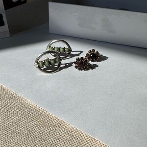 Vintage Screw Back Earring Lot Garnet Gold & Sterling Turquoise